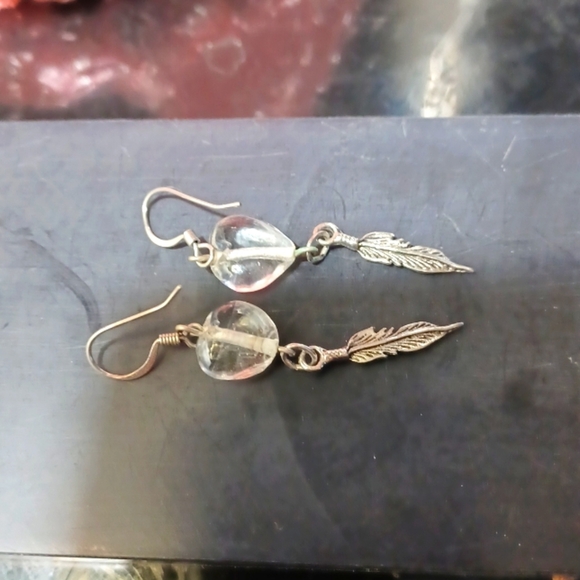 Feather Earrings, silver with glass bead - Picture 1 of 1